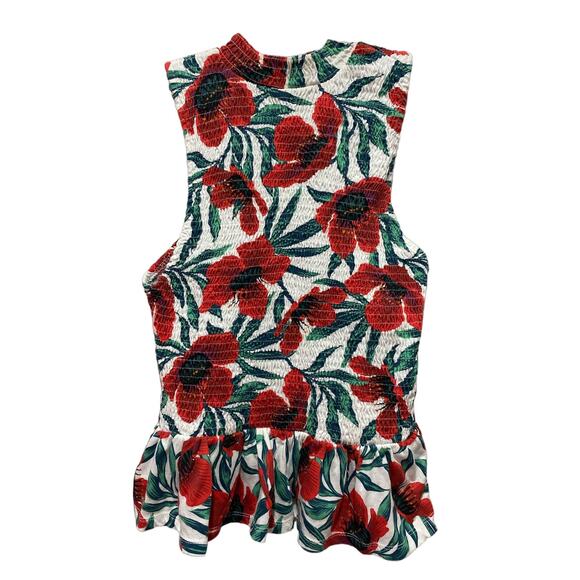 Zara Floral Smocked Peplum Top Sz S Boho Garden Romantic - Picture 1 of 6
